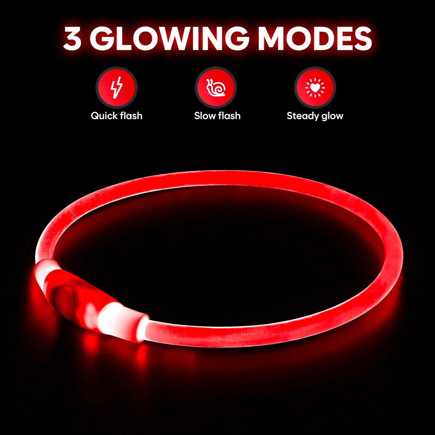 LED Dog Collar - USB Rechargeable Light up Dog Collar Glow in the Dark, LED Dog Necklace Light for Night Walking (Red)
