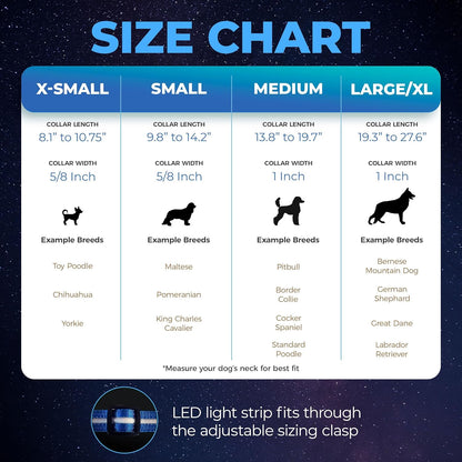 LED Light up Dog Collar - 1,000 Feet of Visibility - Brightest for Night Safety - USB Rechargeable with Water Resistant Glowing Dog Collar Light